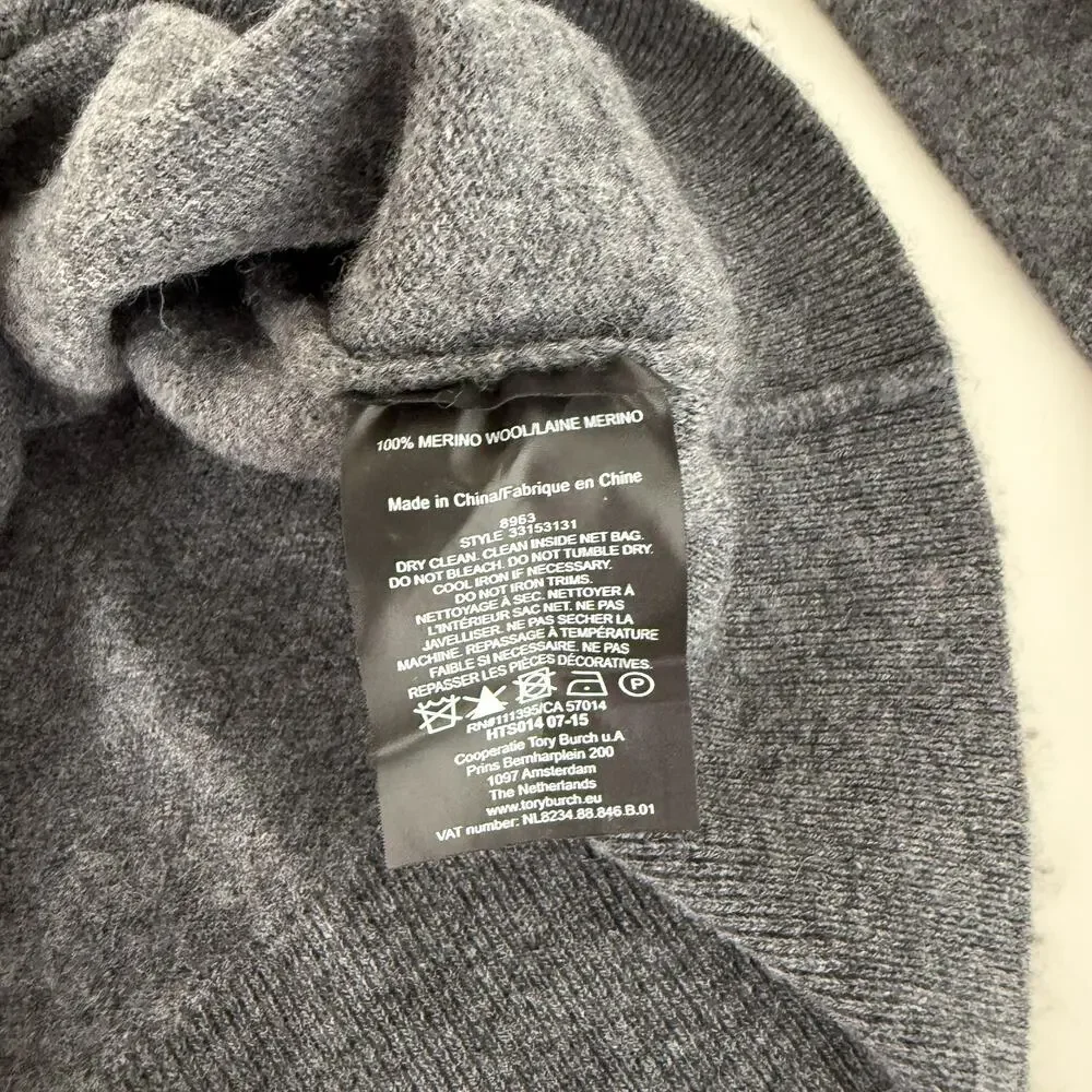 Tory Burch Merino Wool Cardigan Beaded Palm Tree Gray Sweater - XS